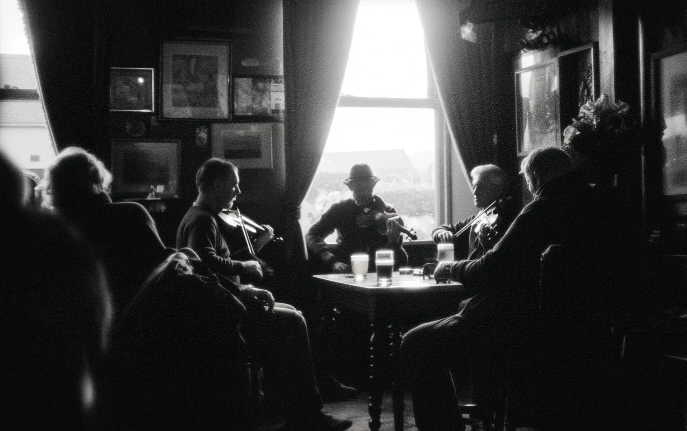 Musicians playing at an Irish traditional music session